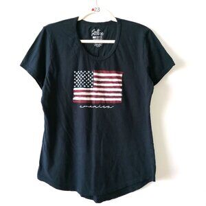 Galt Womens Navy Blue Short Sleeve Round Neck American Flag T-Shirt Size M